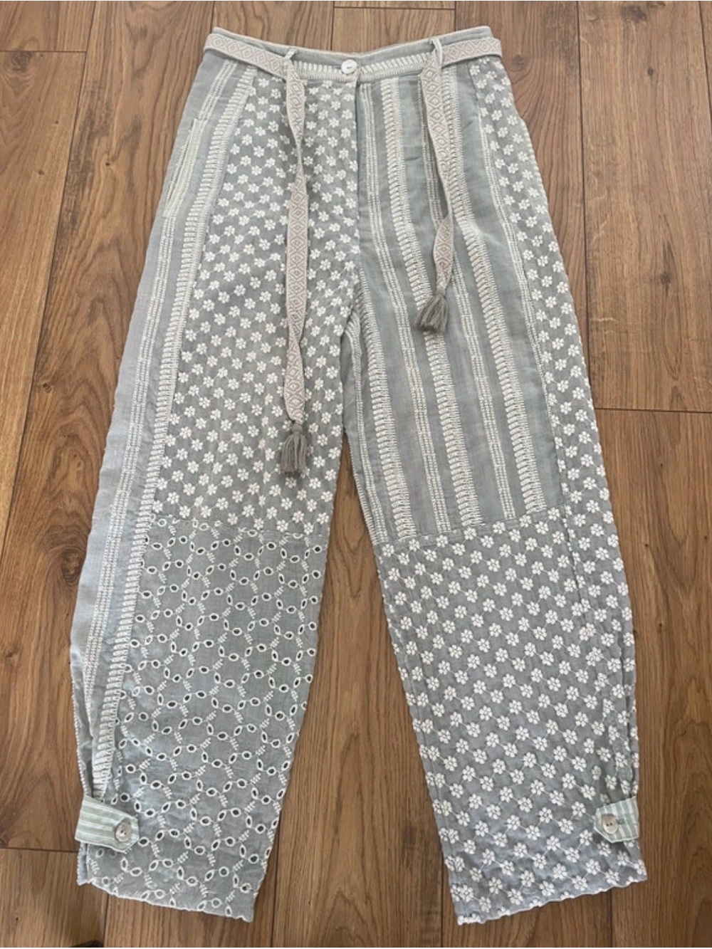 Zara Light Gray Patchwork Wide-Leg Pants - Picture 3 of 4